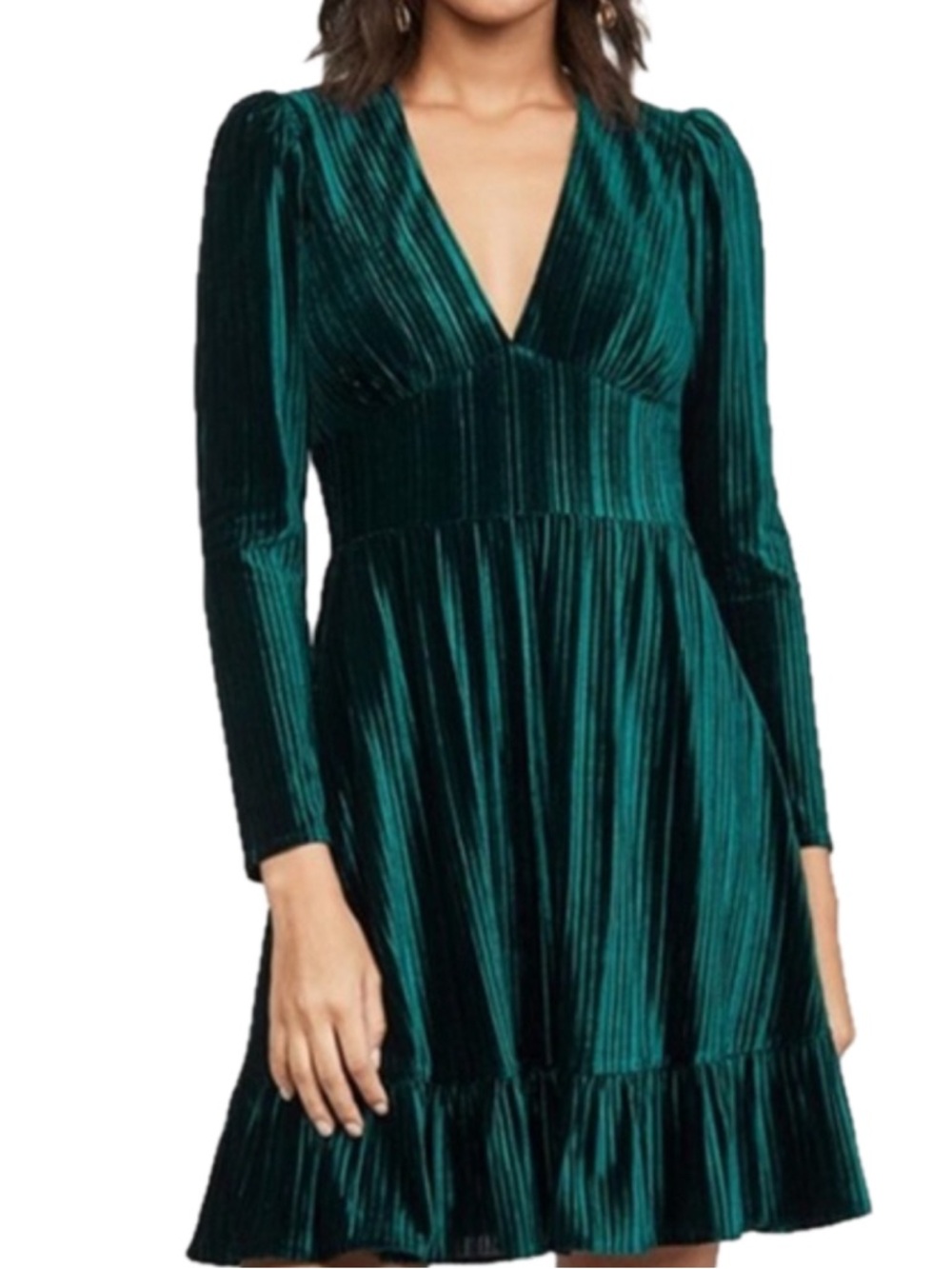Shoshanna Laine Pleated V-neck Velvet Dress